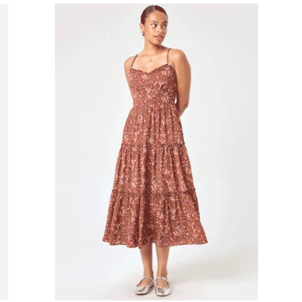 Trixxi Floral Tiered Midi Dress Sz L